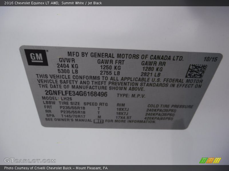 Summit White / Jet Black 2016 Chevrolet Equinox LT AWD