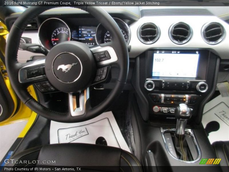 Triple Yellow Tricoat / Ebony/Yellow Jacket Stitching 2016 Ford Mustang GT Premium Coupe