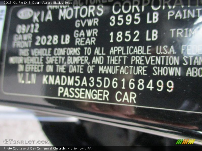 Aurora Black / Beige 2013 Kia Rio LX 5-Door