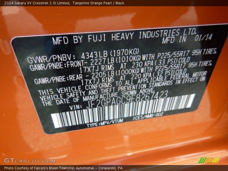 Tangerine Orange Pearl / Black 2014 Subaru XV Crosstrek 2.0i Limited