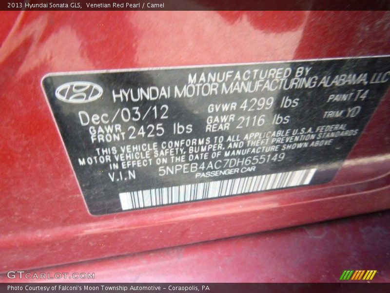 Venetian Red Pearl / Camel 2013 Hyundai Sonata GLS