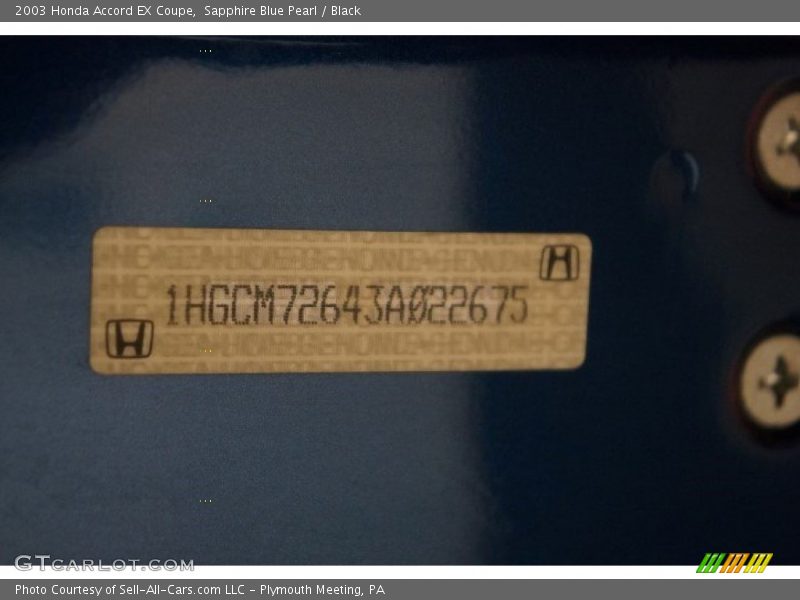 Sapphire Blue Pearl / Black 2003 Honda Accord EX Coupe