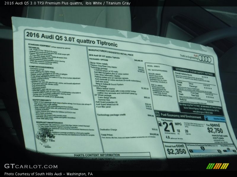 Ibis White / Titanium Gray 2016 Audi Q5 3.0 TFSI Premium Plus quattro