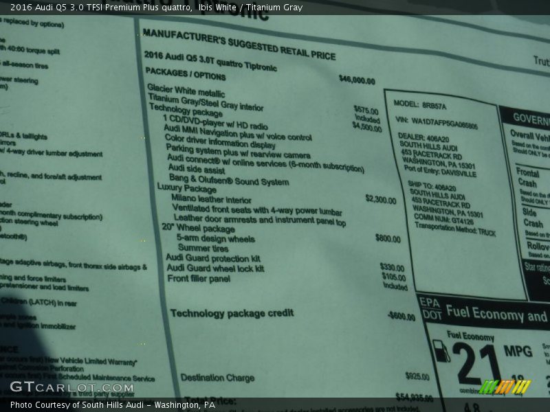 Ibis White / Titanium Gray 2016 Audi Q5 3.0 TFSI Premium Plus quattro