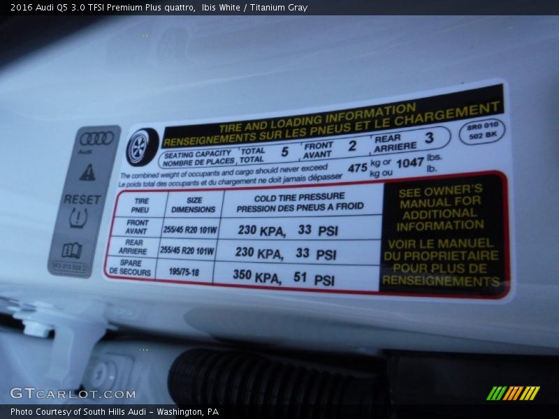 Ibis White / Titanium Gray 2016 Audi Q5 3.0 TFSI Premium Plus quattro