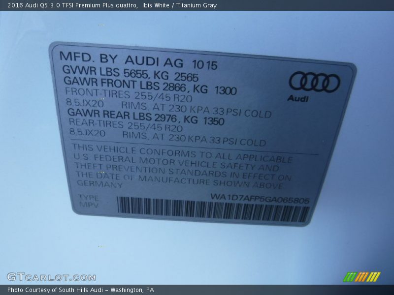 Ibis White / Titanium Gray 2016 Audi Q5 3.0 TFSI Premium Plus quattro