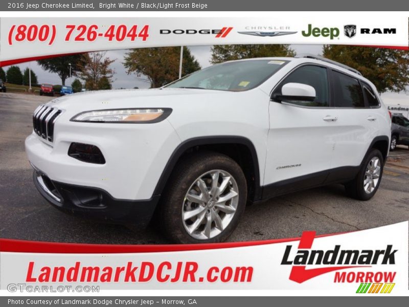 Bright White / Black/Light Frost Beige 2016 Jeep Cherokee Limited