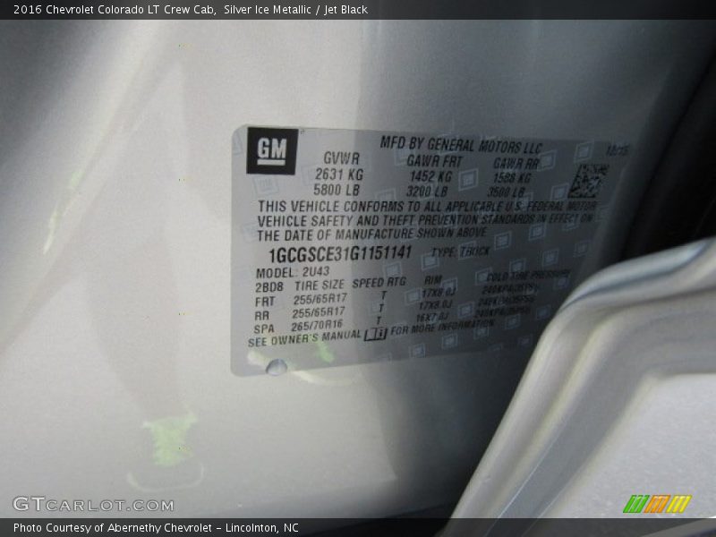 Silver Ice Metallic / Jet Black 2016 Chevrolet Colorado LT Crew Cab