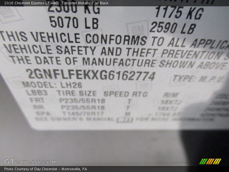Tungsten Metallic / Jet Black 2016 Chevrolet Equinox LT AWD