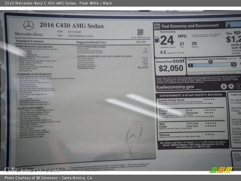 Polar White / Black 2016 Mercedes-Benz C 450 AMG Sedan