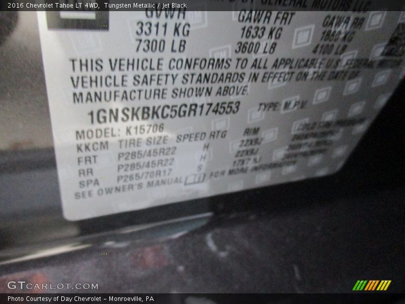 Tungsten Metallic / Jet Black 2016 Chevrolet Tahoe LT 4WD