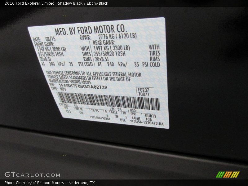 Shadow Black / Ebony Black 2016 Ford Explorer Limited