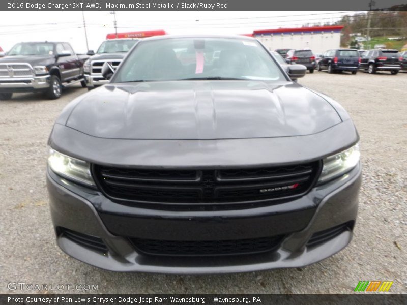 Maximum Steel Metallic / Black/Ruby Red 2016 Dodge Charger SXT AWD