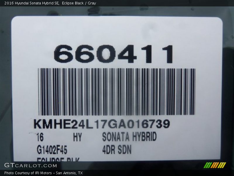 Eclipse Black / Gray 2016 Hyundai Sonata Hybrid SE