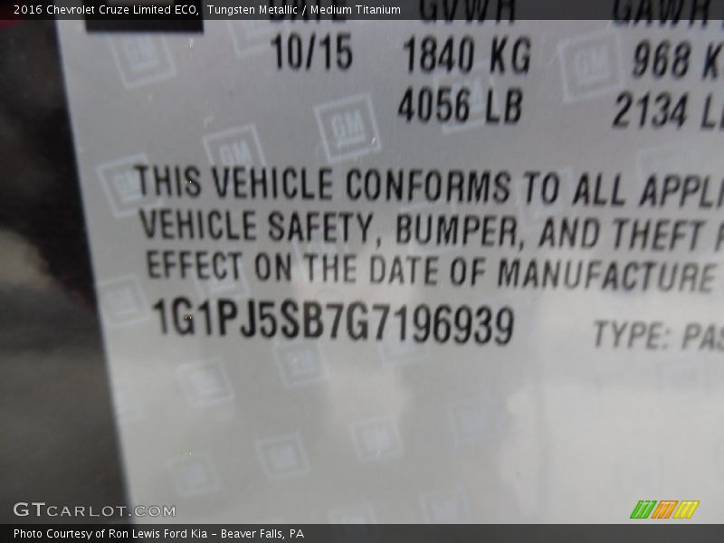 Tungsten Metallic / Medium Titanium 2016 Chevrolet Cruze Limited ECO