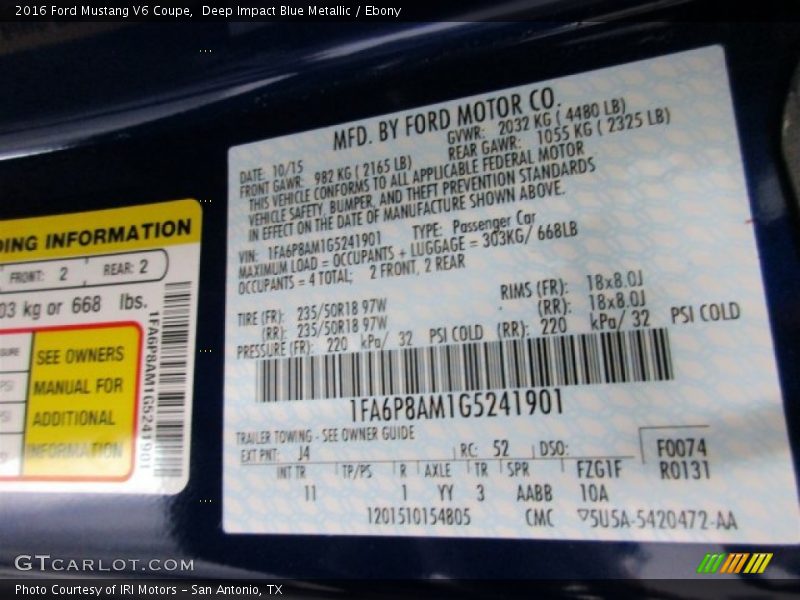Deep Impact Blue Metallic / Ebony 2016 Ford Mustang V6 Coupe