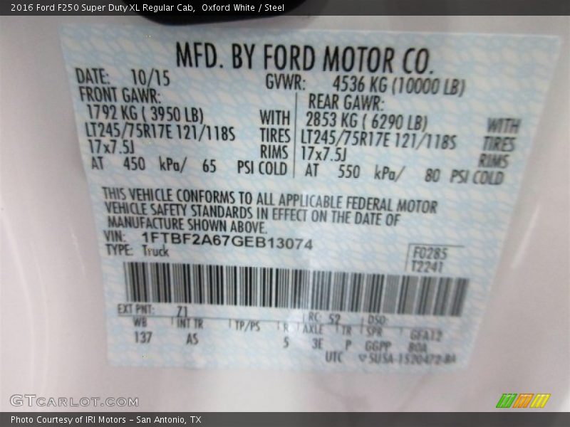 Oxford White / Steel 2016 Ford F250 Super Duty XL Regular Cab