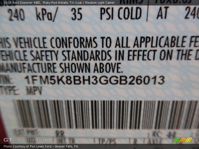 Ruby Red Metallic Tri-Coat / Medium Light Camel 2016 Ford Explorer 4WD