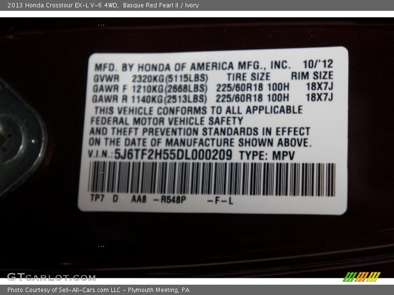 Basque Red Pearl II / Ivory 2013 Honda Crosstour EX-L V-6 4WD