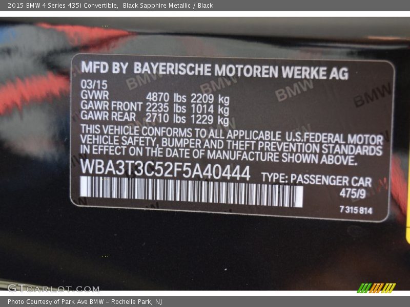 Black Sapphire Metallic / Black 2015 BMW 4 Series 435i Convertible