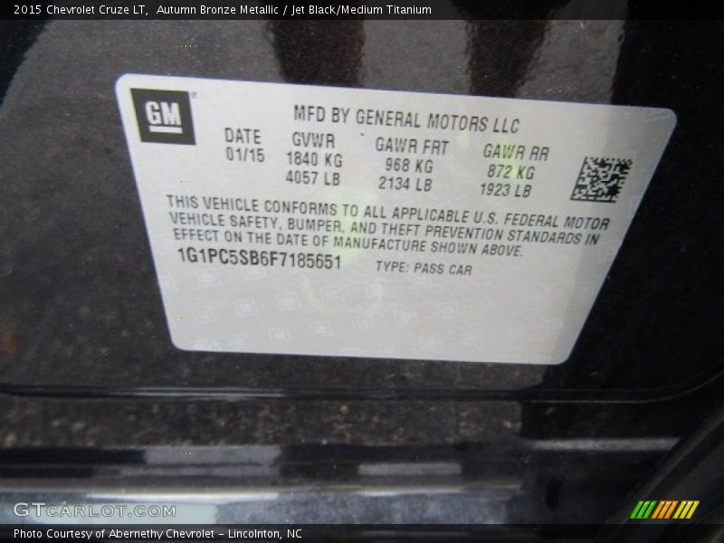 Autumn Bronze Metallic / Jet Black/Medium Titanium 2015 Chevrolet Cruze LT