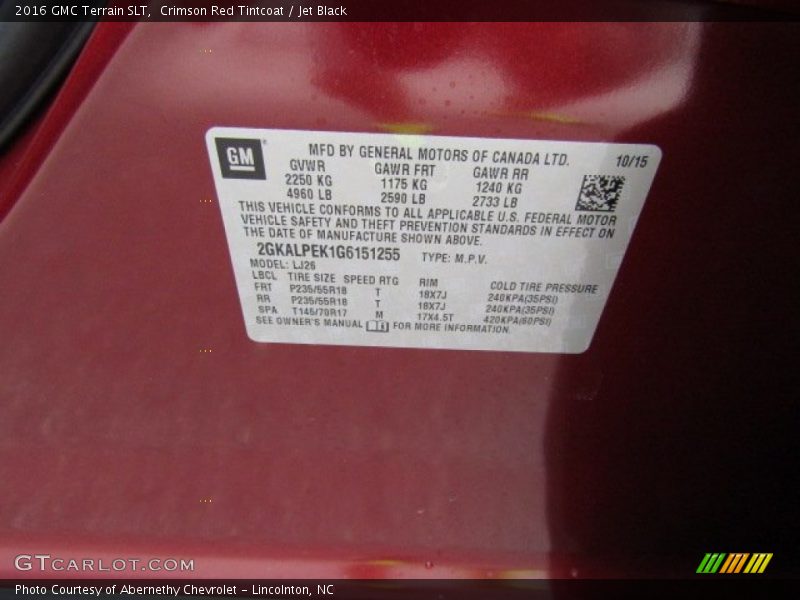 Crimson Red Tintcoat / Jet Black 2016 GMC Terrain SLT