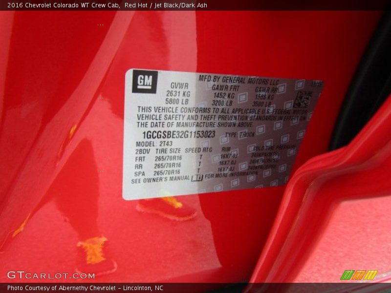 Red Hot / Jet Black/Dark Ash 2016 Chevrolet Colorado WT Crew Cab