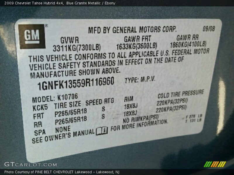 Blue Granite Metallic / Ebony 2009 Chevrolet Tahoe Hybrid 4x4