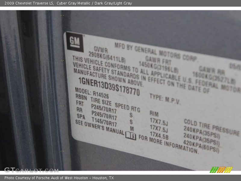 Cyber Gray Metallic / Dark Gray/Light Gray 2009 Chevrolet Traverse LS
