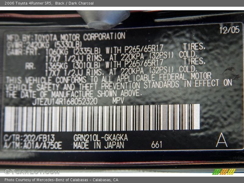 Black / Dark Charcoal 2006 Toyota 4Runner SR5
