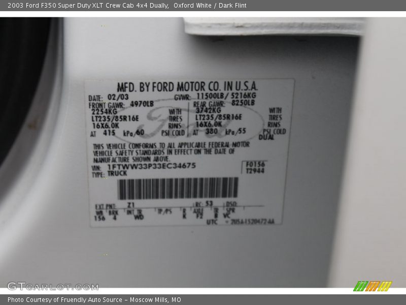 Oxford White / Dark Flint 2003 Ford F350 Super Duty XLT Crew Cab 4x4 Dually