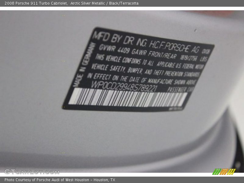 Arctic Silver Metallic / Black/Terracotta 2008 Porsche 911 Turbo Cabriolet