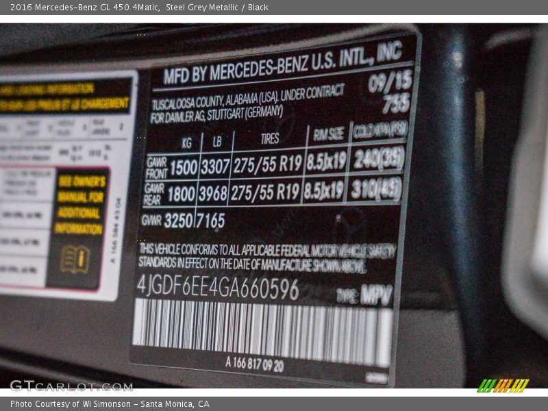 Steel Grey Metallic / Black 2016 Mercedes-Benz GL 450 4Matic