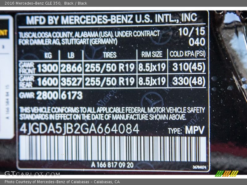 Black / Black 2016 Mercedes-Benz GLE 350