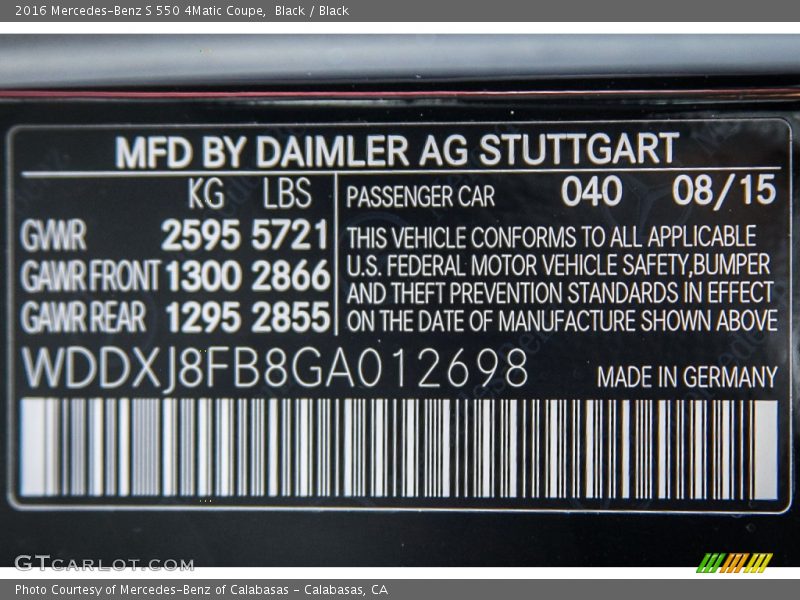 Black / Black 2016 Mercedes-Benz S 550 4Matic Coupe