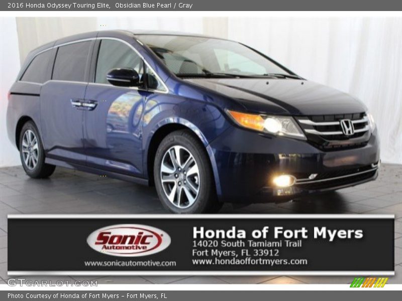 Obsidian Blue Pearl / Gray 2016 Honda Odyssey Touring Elite