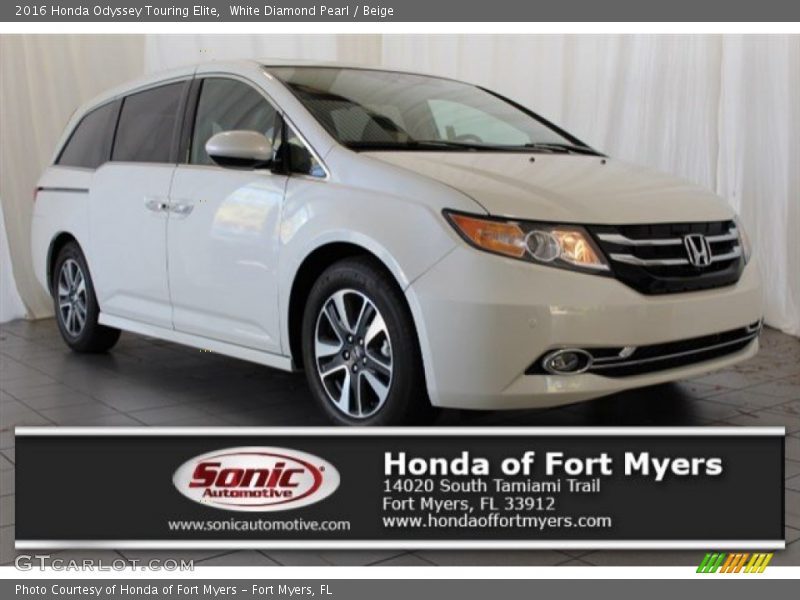 White Diamond Pearl / Beige 2016 Honda Odyssey Touring Elite