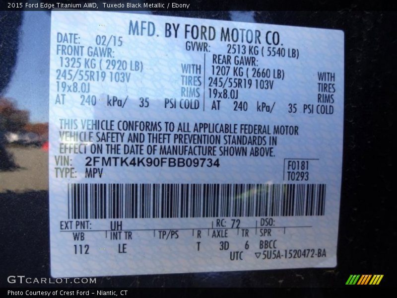 Tuxedo Black Metallic / Ebony 2015 Ford Edge Titanium AWD