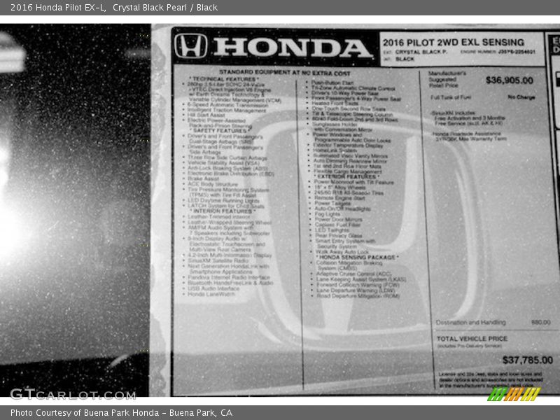 Crystal Black Pearl / Black 2016 Honda Pilot EX-L