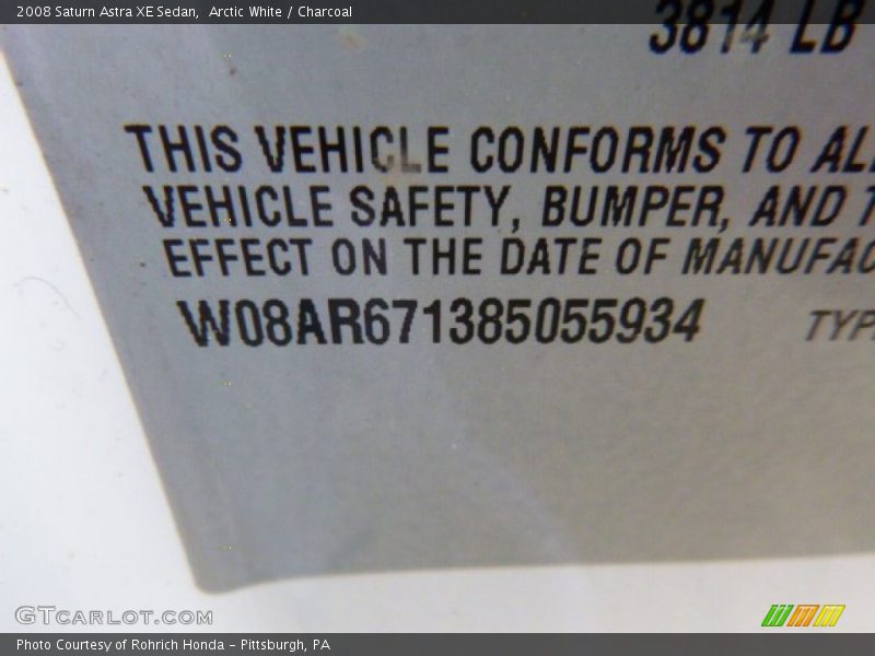 Arctic White / Charcoal 2008 Saturn Astra XE Sedan
