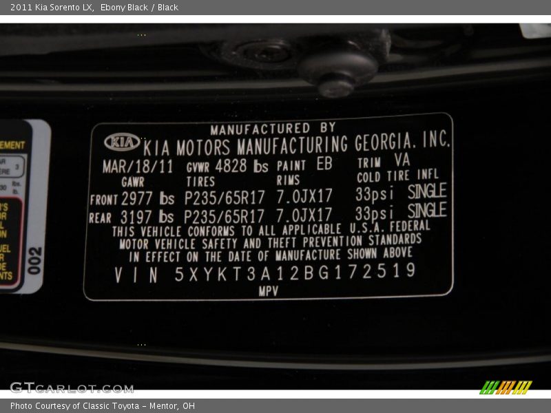 Ebony Black / Black 2011 Kia Sorento LX