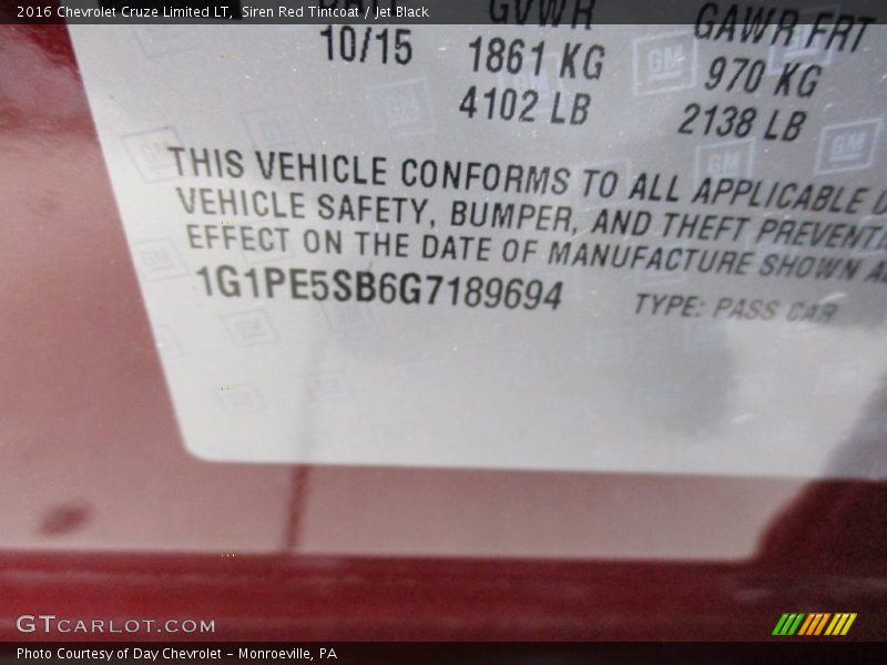 Siren Red Tintcoat / Jet Black 2016 Chevrolet Cruze Limited LT