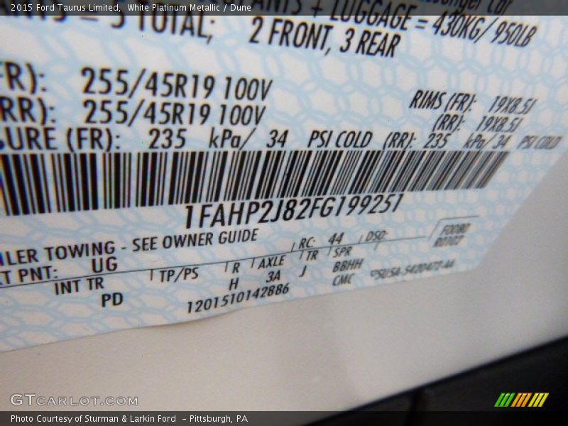 White Platinum Metallic / Dune 2015 Ford Taurus Limited