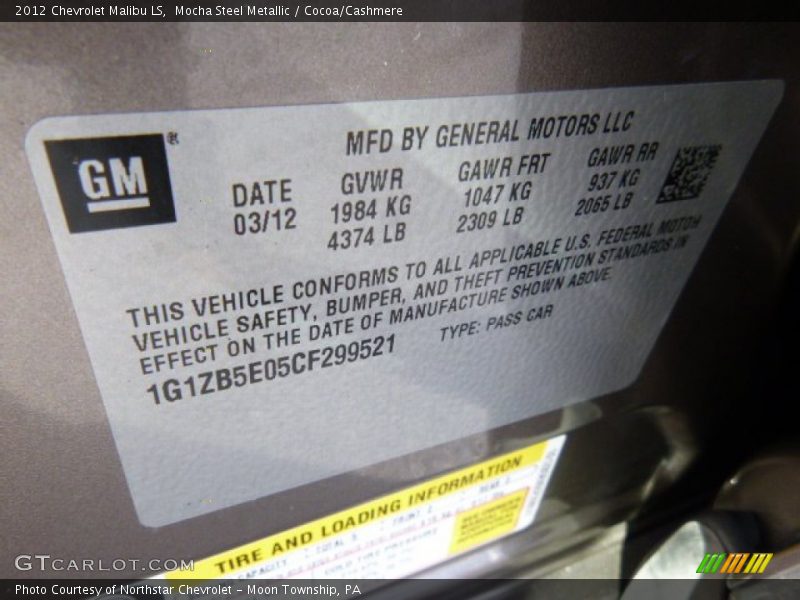 Mocha Steel Metallic / Cocoa/Cashmere 2012 Chevrolet Malibu LS