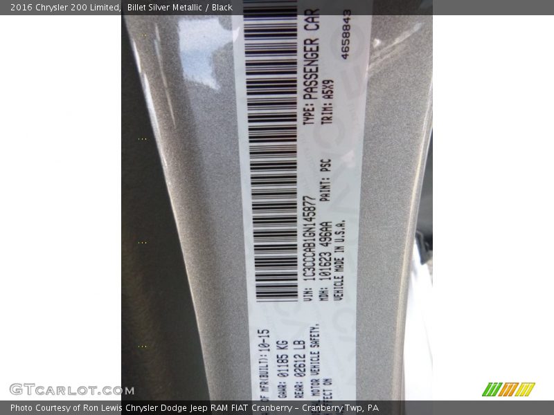 Billet Silver Metallic / Black 2016 Chrysler 200 Limited