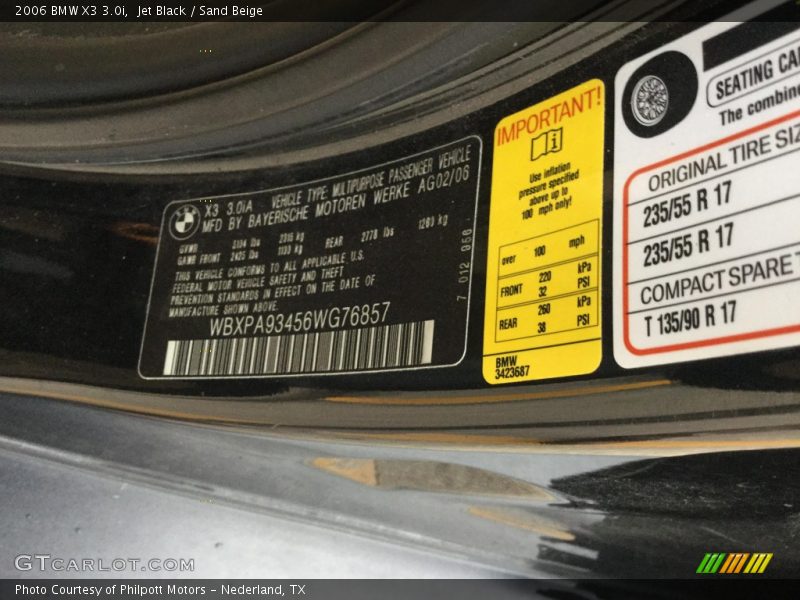 Jet Black / Sand Beige 2006 BMW X3 3.0i