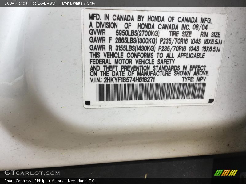 Taffeta White / Gray 2004 Honda Pilot EX-L 4WD
