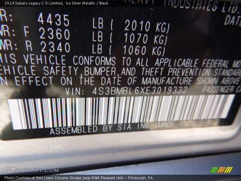 Ice Silver Metallic / Black 2014 Subaru Legacy 2.5i Limited
