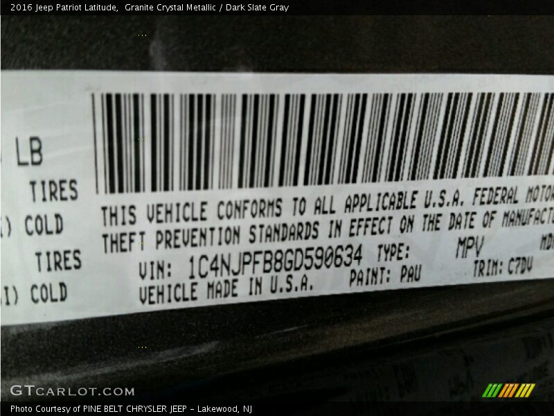 Granite Crystal Metallic / Dark Slate Gray 2016 Jeep Patriot Latitude