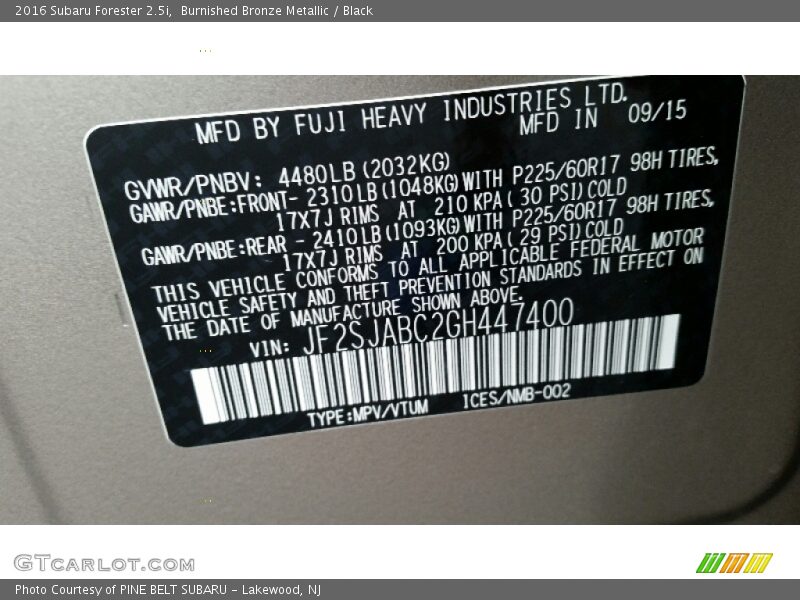 Burnished Bronze Metallic / Black 2016 Subaru Forester 2.5i